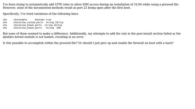 Ubuntu: Adding ufw rules during a preseeded installation смотреть онлайн