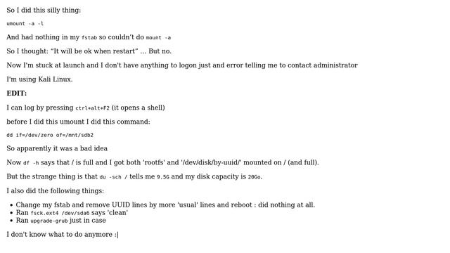 How to recover from an "umount -a -l"? смотреть онлайн