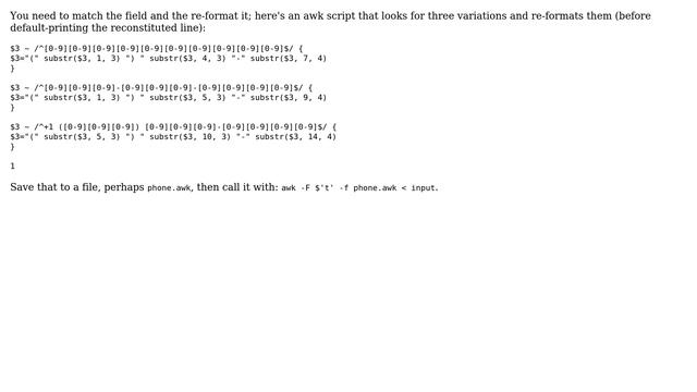 Unix & Linux: How can I standardize the phone numbers in a text file? (3 Solutions!!) смотреть онлайн