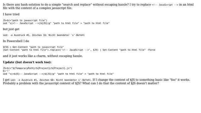 Unix & Linux: Linux bash: Search and replace in file without escaping hassle (2 Solutions!!) смотреть онлайн
