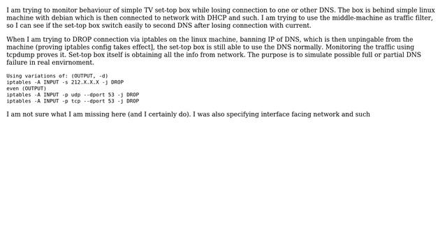 Unix & Linux: Dropping DNS connection via iptables for testing смотреть онлайн
