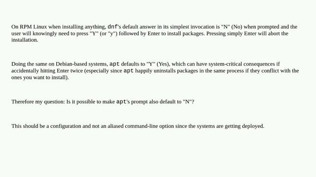 Unix: apt: change default answer from 'Y' to 'N' смотреть онлайн