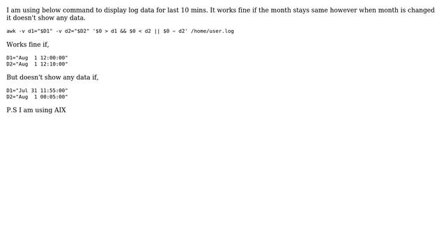 Unix & Linux: Error Displaying last 10 minutes log with awk смотреть онлайн