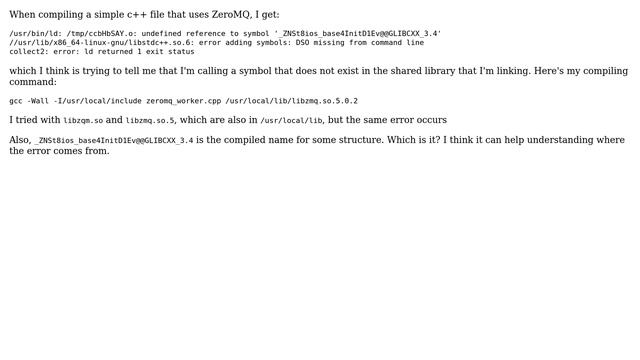 ZeroMQ library linking: undefined reference to symbol, error adding symbols: DSO missing from... смотреть онлайн