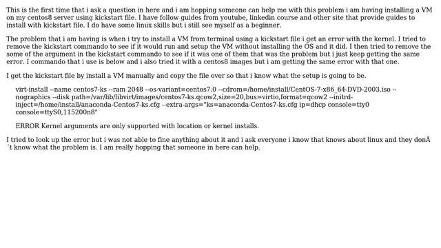 Keep getting kernel error when trying to install VM using kickstart file on centos8 смотреть онлайн