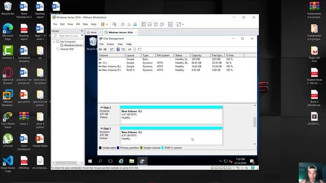 1.4 - 1.8 Windows Server 2016 Operaciones con discos, conjunto de volúmenes ( RAID-5, Raid Espejo) смотреть онлайн