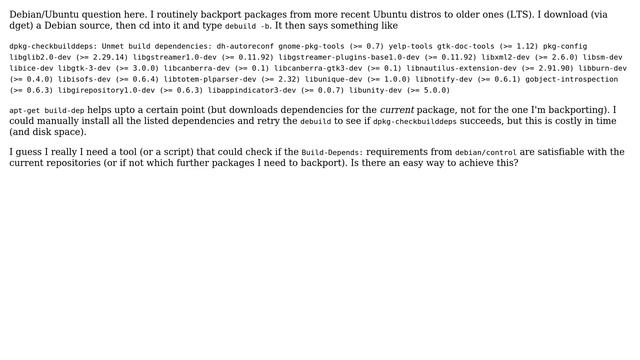 Check if debian/control Build-Depends: requirements are satisfiable when backporting packages смотреть онлайн