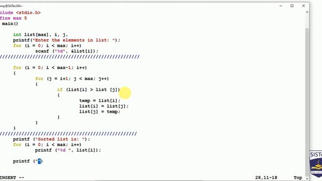 Selection Sort using C program | Vinay Singh | SISTec Gandhi Nagar смотреть онлайн