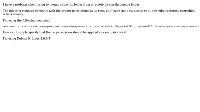 Unix & Linux: Read/Write permission on subfolders with mount.cifs смотреть онлайн