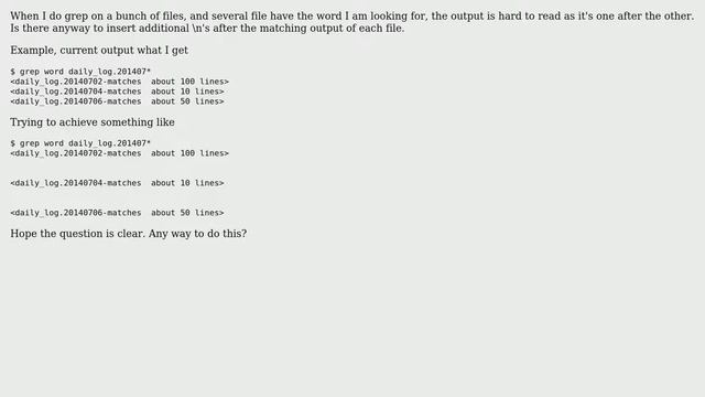 Unix & Linux: Have grep output spaced for each file (2 Solutions!!) смотреть онлайн