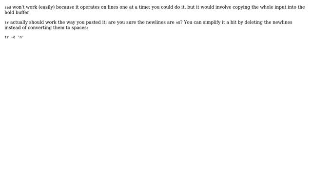 Unix & Linux: Remove end of line characters from stdout? Multiple lines into a single line смотреть онлайн