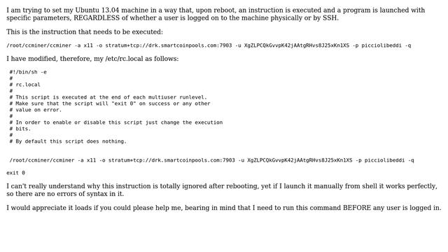 Unix & Linux: Command set in /etc/rc.local on Ubuntu 13.04 is ignored смотреть онлайн