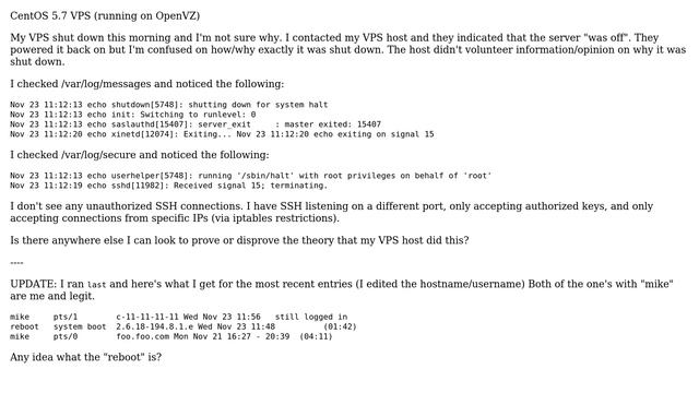 DevOps & SysAdmins: How can I tell who/what shutdown my CentOS VPS? смотреть онлайн