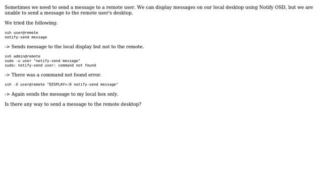 Ubuntu: How do I send a notify OSD message to a remote user via ssh? смотреть онлайн