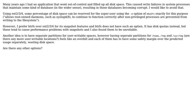 Unix & Linux: Best way to prevent users from filling up all free btrfs disk space? смотреть онлайн