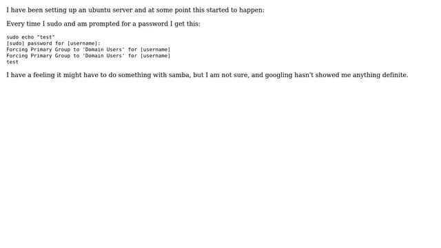 Ubuntu: sudo: Forcing Primary Group to 'Domain Users' for [username] смотреть онлайн