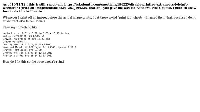 Ubuntu: Disable printing extraneous job info when I print a images смотреть онлайн