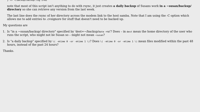 Unix & Linux: Is this backup daily and into a specific user's home directory? смотреть онлайн