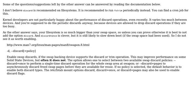 Unix & Linux: Should the 'discard' option be used for mounting a swap file? (2 Solutions!!) смотреть онлайн