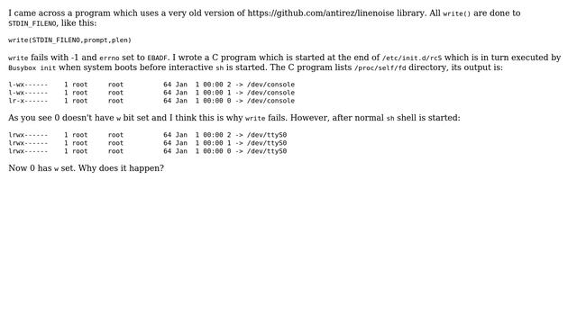 Why doesn't /proc/self/fd/0 have a writable bit in serial session before a shell is started? смотреть онлайн