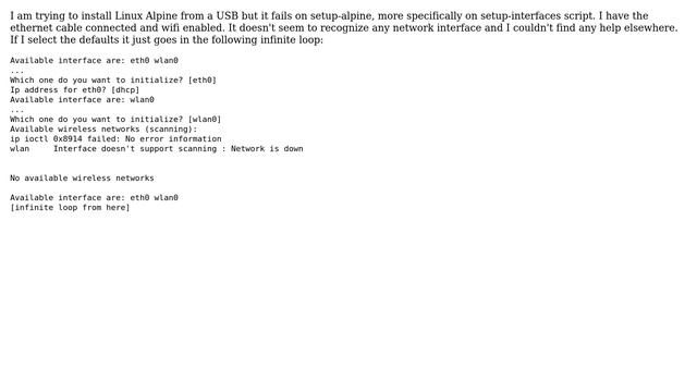 Cannot setup network interfaces when installing Linux Alpine with setup-alpine смотреть онлайн