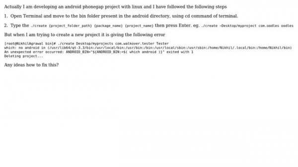 Unix & Linux: Error in creating android phonegap project on linux fedora