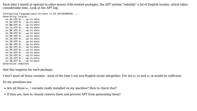 Unix & Linux: How to control the list of locales which are generated by APT? смотреть онлайн