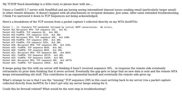 What would cause my SendMail server not to acknowledge receiving a TCP Sequence? смотреть онлайн