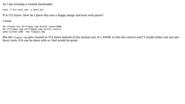 Unix & Linux: How to place custom bootloader in floppy image? смотреть онлайн
