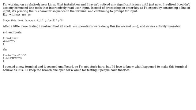 Unix & Linux: shell read incorrectly processes enter keypress смотреть онлайн