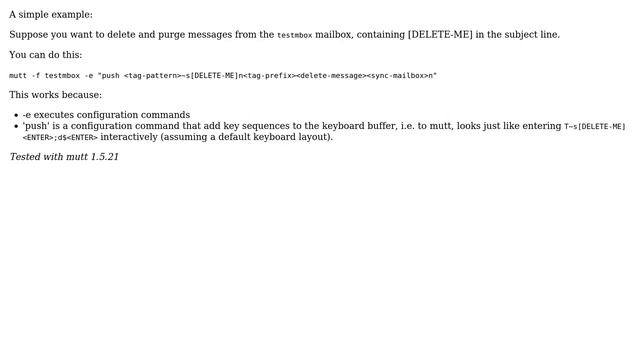 Unix & Linux: How can I use mutt execute command tag-pattern and then delete-pattern via shell? смотреть онлайн