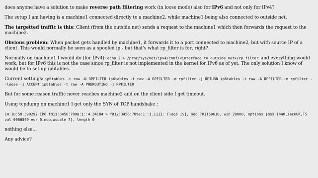 Unix & Linux: Enabling rp_filter loose (#2) mode for IPv6 смотреть онлайн