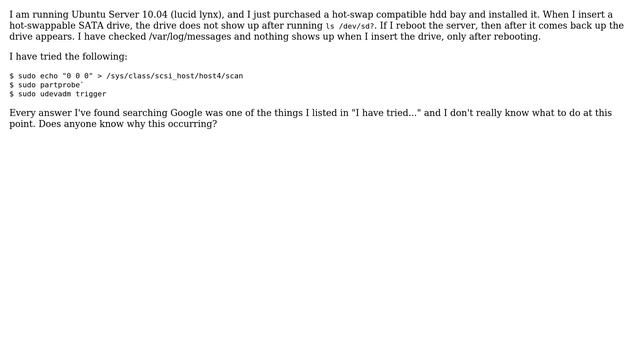 Hot Swap In Ubuntu Server Not Working