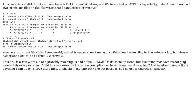 Inaccessible files in NTFS filesystem, bug or corruption? смотреть онлайн