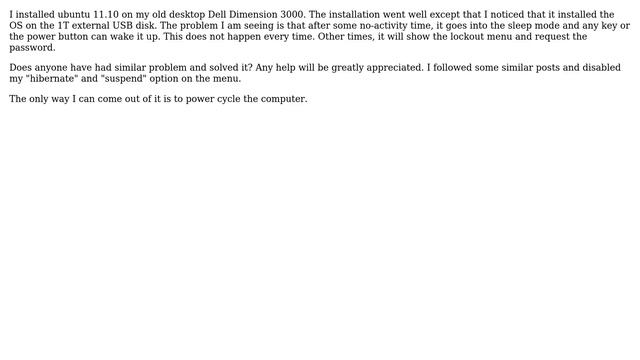 Ubuntu: Dell Dimension 3000 goes into sleep and won't wake up смотреть онлайн