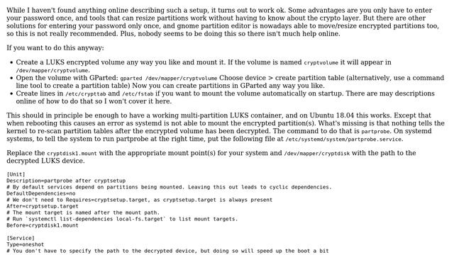 How can I create multiple partitions in a LUKS container using a gpt/mbr partition table in the... смотреть онлайн