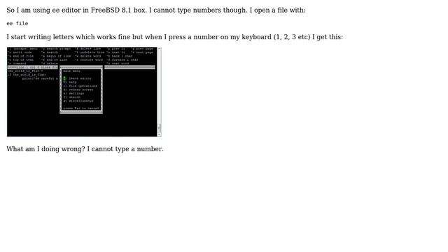 FreeBSD ee editor - can't type numbers смотреть онлайн