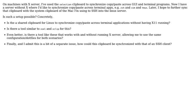 Unix & Linux: How can I synchronize the clipboard of terminal applications on a server without X? смотреть онлайн