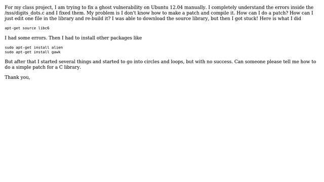 Ubuntu: How to make a patch for C Library? смотреть онлайн