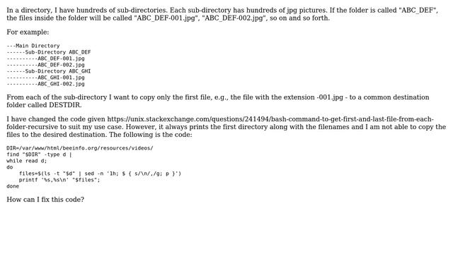 Unix & Linux: Shell Script: Copy first file from multiple folders into one single folder смотреть онлайн