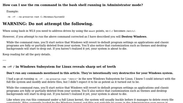 How to use "rm -rf --no-preserve-root" in bash on Windows? смотреть онлайн