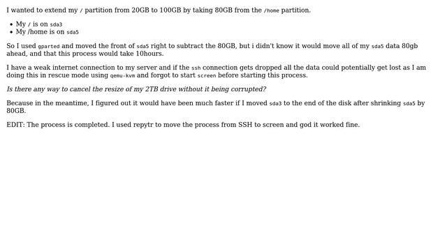 Unix & Linux: Can i stop/cancel gparted resize in middle of move to the right? смотреть онлайн