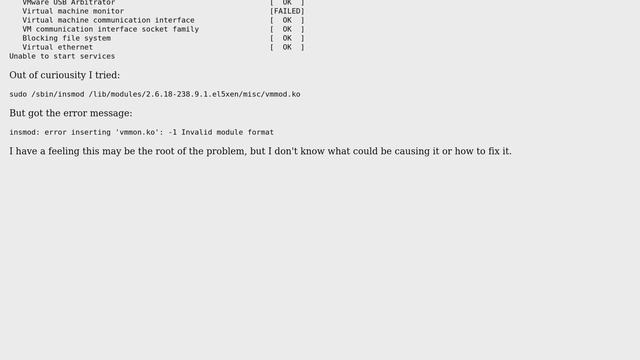 vmware player won't run on CentOS due to missing /dev/vmmon, what could be the problem? смотреть онлайн