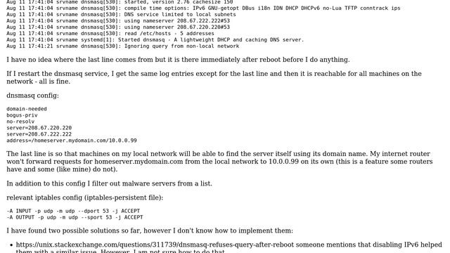 dnsmasq not working after reboot смотреть онлайн
