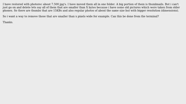 Unix & Linux: Delete all jpg in a folder that are smaller than specific width/heigth смотреть онлайн