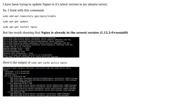 Ubuntu: Can't update Nginx to version higher than 1.12.2 in ubuntu 16.04 смотреть онлайн