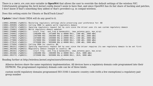 Ubuntu: How can I change an Atheros wireless NIC region (regulatory domain) in Ubuntu? смотреть онлайн