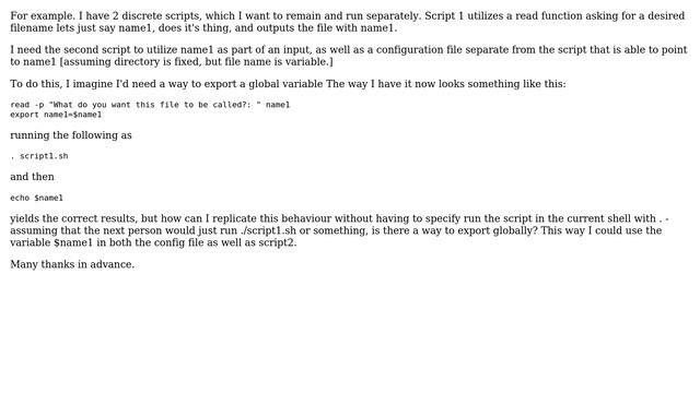 In bash, how can I export/set a global variable from a read funtion inside a script, for use in... смотреть онлайн