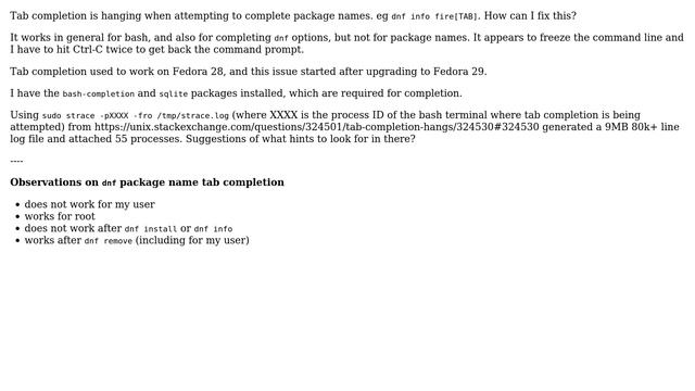 Unix & Linux: dnf tab completion hangs смотреть онлайн