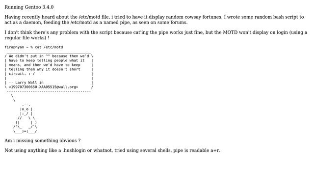 /etc/motd is not displayed when a named pipe? (2 Solutions!!) смотреть онлайн
